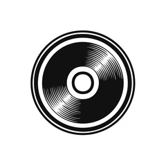 Minimalist vinyl record LP icon in a black and white retro style. Music sound audio vector graphic.