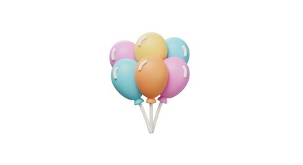 Pastel Balloons: A Delightful 3D Render of Five Colorful Balloons on Sticks
