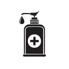 Fototapeta premium Hand sanitizer pump bottle with a medical cross symbol dispensing a drop, flat vector icon for hygiene.