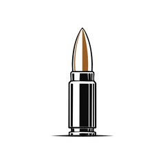 Single military rifle bullet standing upright in a clean graphic vector illustration style