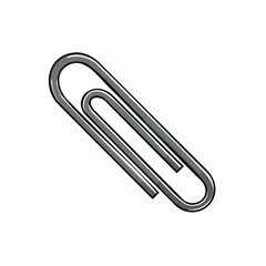 Obraz premium Close up of a silver metal paperclip isolated on a white background