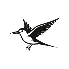 Obraz premium Minimalist flying bird logo with spread wings black and white graphic icon