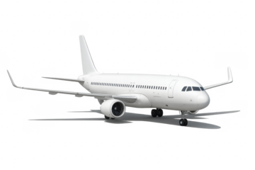 White generic passenger airplane is taxiing on transparent background