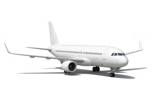 White generic passenger airplane is taxiing on transparent background