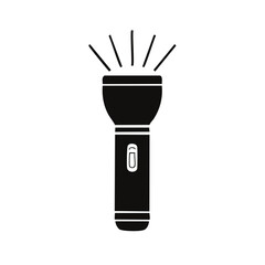 Black silhouette of an illuminated flashlight with radiating light beams