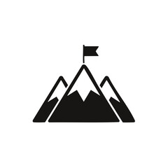 Three Mountain Peaks with Flag on Top Represents Goal Achievement Concept