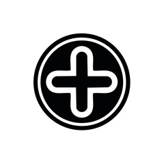 Obraz premium Black plus symbol inside a circle icon for medical or adding functions