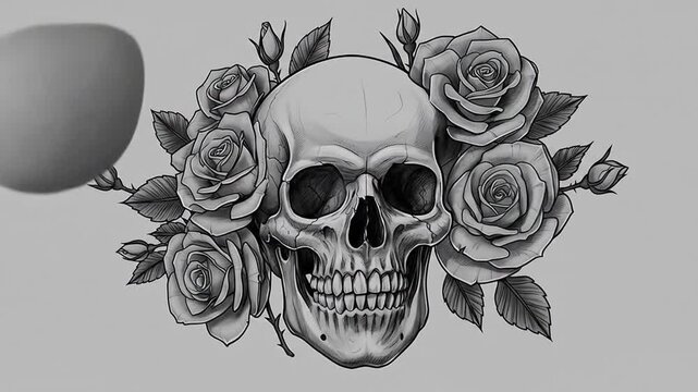 Skull and Roses: A Monochromatic Tattoo Design