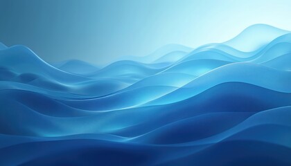 Abstract illustration features smooth blue waves with gradient effect. Modern design captures fluidity, motion, creating serene, calming oceanic aquatic atmosphere. Ideal for digital art, wallpaper,