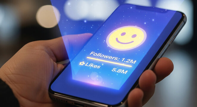 Social media marketing on smartphone with followers and likes for online business growth strategy