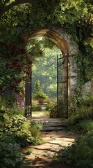 Fototapeta premium Garden archway sunlight pathway