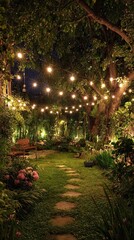Fototapeta premium Garden pathway night lights