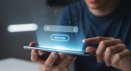 Using ai on mobile phone artificial intelligence concept for content generation and automation tasks
