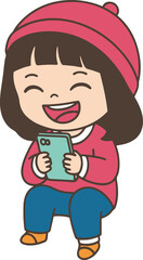 kids looking at smartphone screens in different poses vector