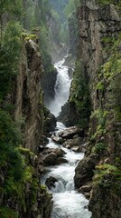 Obraz premium Mountain gorge waterfall scene