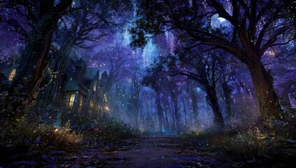Magical Glowing Forest Pathway At Night