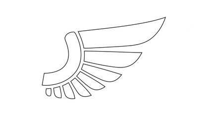 Outlined Single Wing Graphic Isolated on White Background