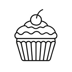 Cupcake dessert with icing and cherry isolated on white