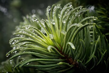 Fototapeta premium Dew-kissed Pine Needles: A Nature's Embrace