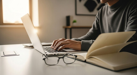 Remote work productivity tips: how to stay focused while working from home using laptop and notebook