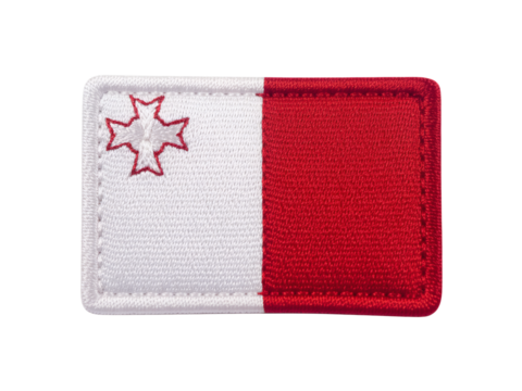 Embroidered Malta flag patch with white and red sections and a red Maltese cross detail
