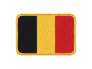 Belgian flag patch emblem with embroidered texture and yellow border stitched detail