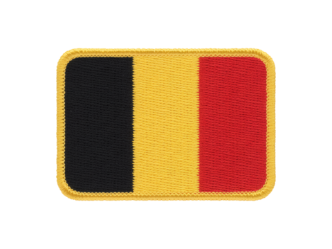 Belgian flag patch emblem with embroidered texture and yellow border stitched detail