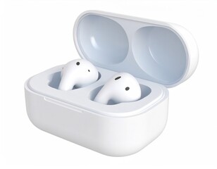 Wireless Earbuds in White Charging Case: Minimalist Product Shot
