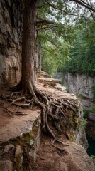 Fototapeta premium Tree roots on cliff face pathway
