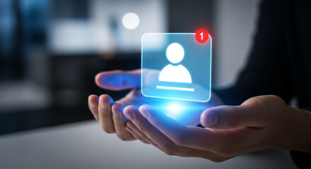 Notification icon new message user profile social media alert hands holding digital interface technology