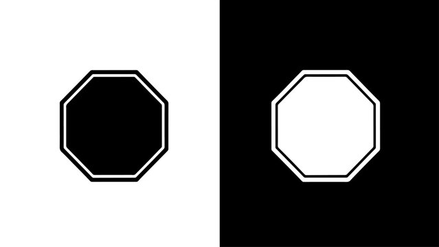 A stark, graphic illustration of an octagon, presented in contrasting black and white, conveying a sense of minimalist design.
