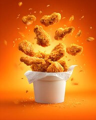 KFC Hot Wings Exploding from Bucket – Crispy, Deep-Fried & Ultra-Delicious, High-Impact Fast Food Poster