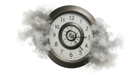 A conceptual representation of distorted time emerging from a clock with dreamy smoke