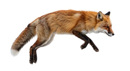 Fototapeta premium Dynamic pose of red fox in mid-air captures the essence of wildlife photography