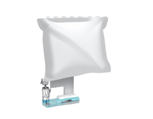 White Rectangular Object with Transparent Background and Attached Cyan Mechanism