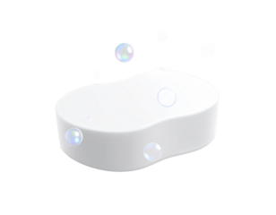 White Soap Bar With Bubbles Floating Against a Transparent Background