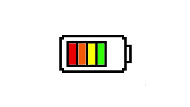 Battery charging icon pixel art animation looping on white background