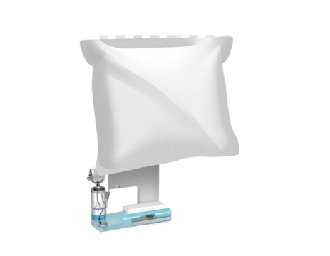 White Rectangular Object with Transparent Background and Attached Cyan Mechanism