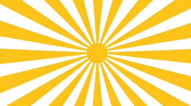 Radial yellow-gold rays emanate from central sun disc on white background, graphic design