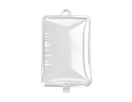 Transparent IV Bag with Glossy Surface Isolated on Black Background