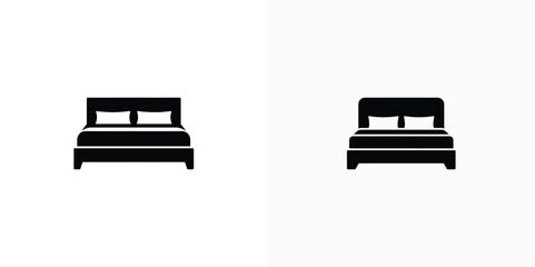 Bed with Pillows Isolated Icon, Double Bedroom Furniture, Minimalist Style