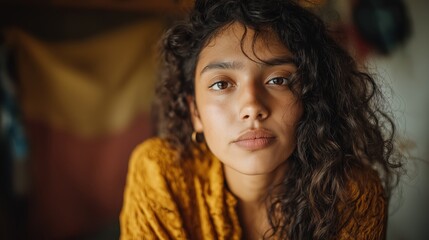 portrait of an average hispanic woman, everyday life.no make up, real people, looking at the camera	