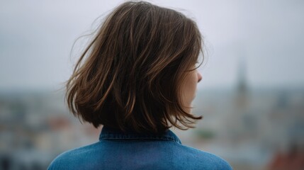 A woman with long, flowing brown hair, exuding elegance and beauty - Portrait