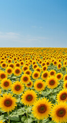 Fototapeta premium 満開のひまわり畑と澄み渡る青空の夏景色