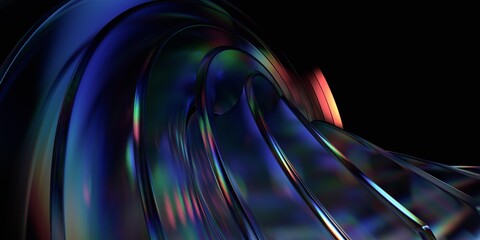 Abstract glass shape with neon reflections, 3d render