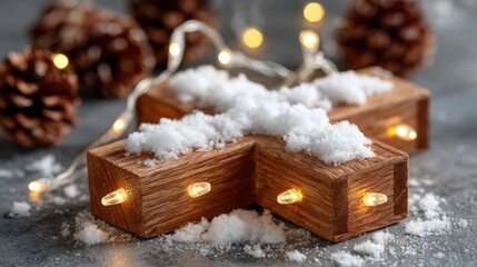 Two illuminated wooden blocks on a table with warm lighting in a minimal indoor setting.