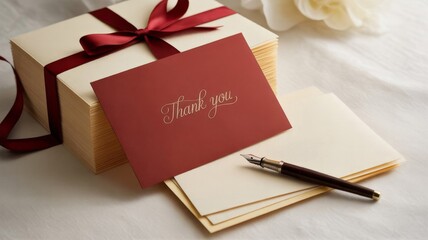 Stationery set with red envelope and paper, isolated studio shot
