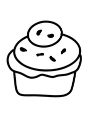 one line drawing of cheesecake with cherries. Hand drawn piece of cake
