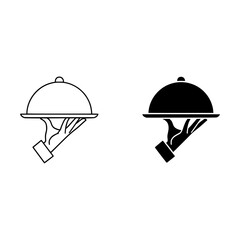 Fototapeta premium outline and solid black icon of a hand holding a cloche