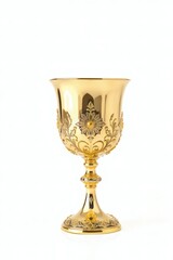 Golden Chalice Cup with Ornaments on a White Background
